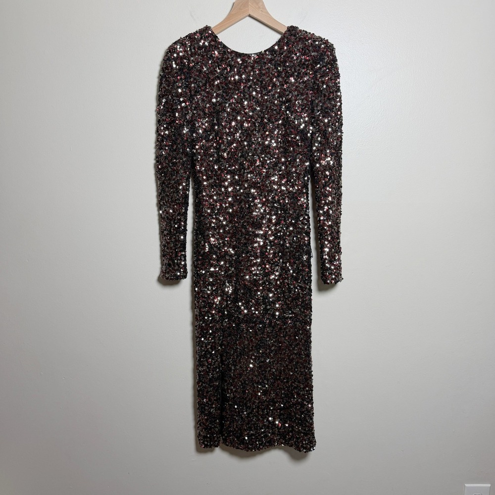 Dress The Population Womens Natalie Dress L Gunmetal Multi Sequin Event Holiday